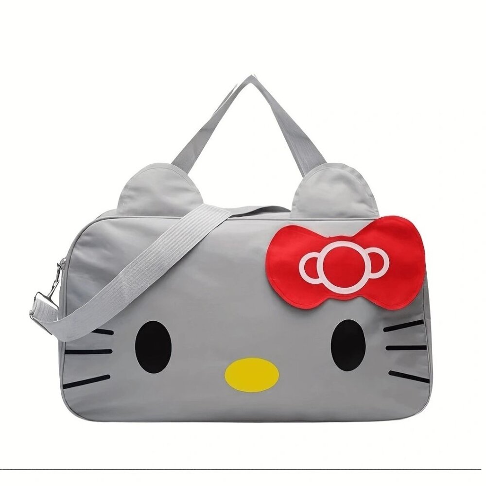 HELLO KITTY (Gray) Canvas Duffle /‎ Travel Bag (BRAND-NEW & SUPER CUTE!)